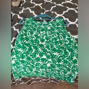 J.Crew green and white pattern blouse with cross open back size S